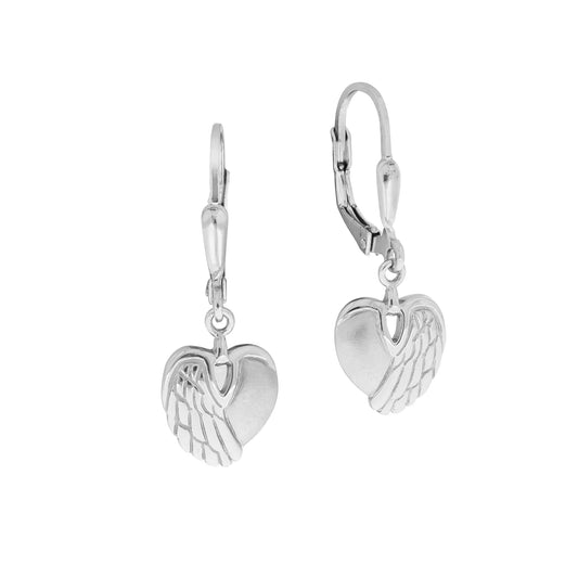 Ohrhänger aus 925/- Sterling Silber rhodiniert Herzform mit Engelsflügel
