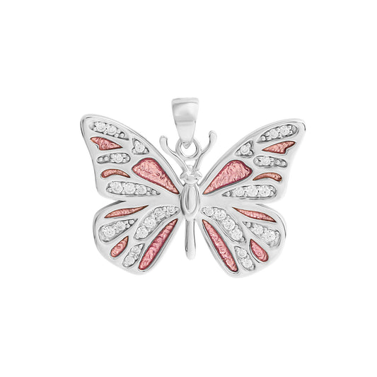 Anhänger aus 925/- Sterling Silber rhodiniert Motiv Schmetterling mit Lackbeschichtung und Zirkonia