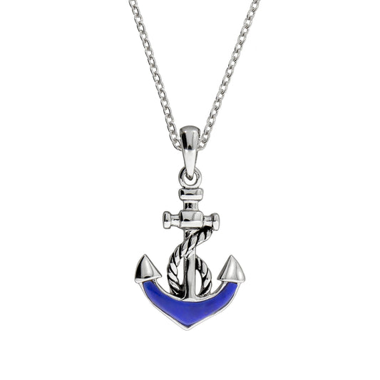 Anhänger mit Kette aus 925/- Sterling Silber rhodiniert Motiv Anker mit Lapis