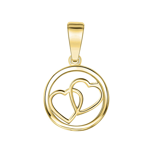 Anhänger aus 375/- gelbgold glanz mittig zwei Herzen