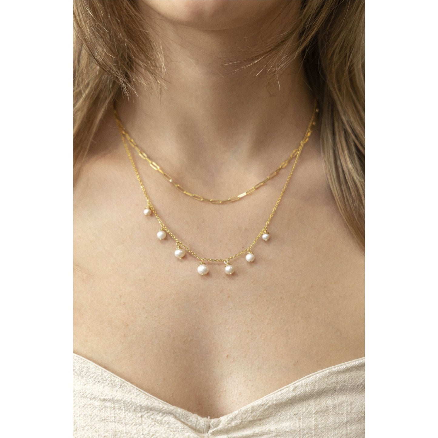 Halskette Gliederarmband 925/- Sterling Silber vergoldet 45cm Süßwasserzuchtperle