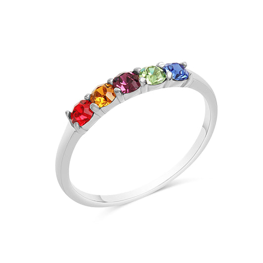 Zeeme Silber - Damen-Ring 925 Sterling Silber mit bunten Kristallen besetzt