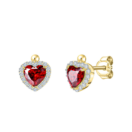 Ohrstecker aus 375/- Gelbgold bicolor glanz Herz mit weißen und roten Zirkonia