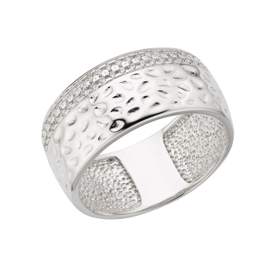 Zeeme Silver - Damen-Ring aus 925 Sterling Silber rhodiniert 10mm breit mit weißen Zirkonia-Steinen