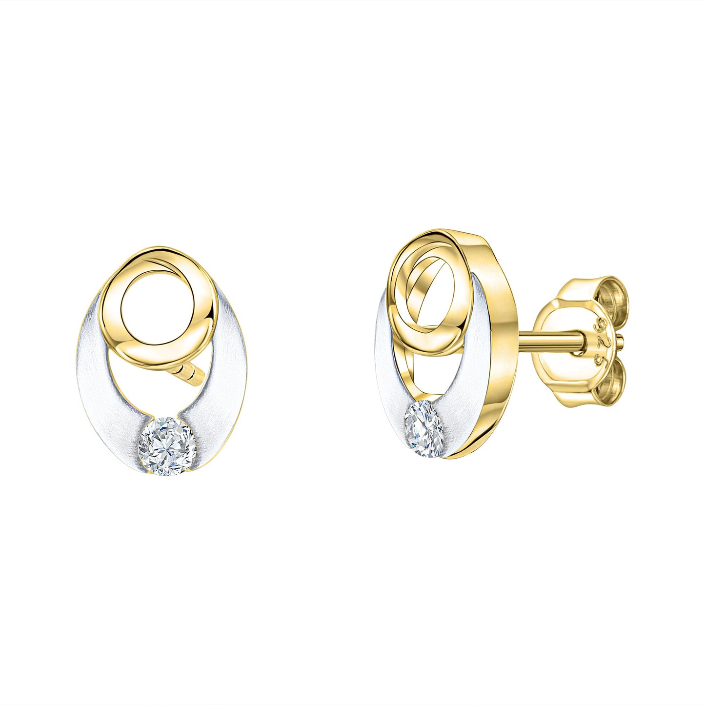 Ohrstecker 375/- Gold rhodiniert (teil) 1,0cm Zirkonia