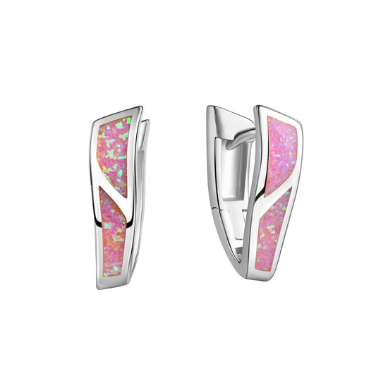 Klappcreolen aus 925/- Sterling Silber rhodiniert mit synth.Opal pink