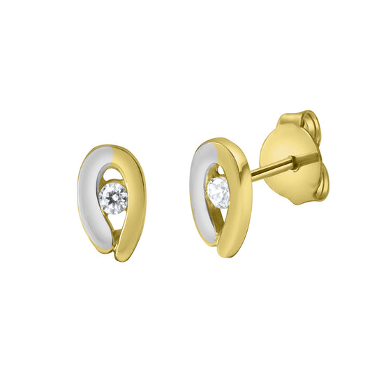 Ohrstecker 375/- Gelbgold bicolor mit 2 Zirkonia