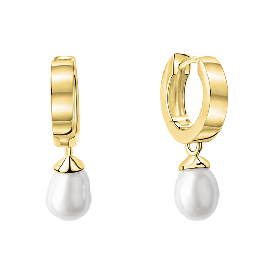 Klappcreolen aus 375/- Gelbgold glanz Durchmesser 13 mm mit Süßwasserzuchtperlen