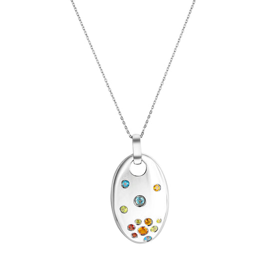 Zeeme Gemstones - Damen-Halskette aus 925 Sterling Silber rhodiniert mit ovalem Anhänger 42/45cm lang mit echten Farbsteinen