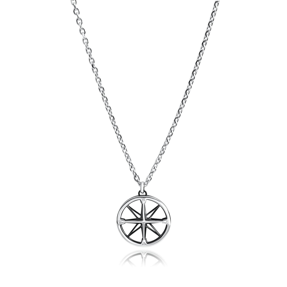 Anhänger mit Kette aus Edelstahl geschwärzt Anhänger Windrose Länge 50+5 cm