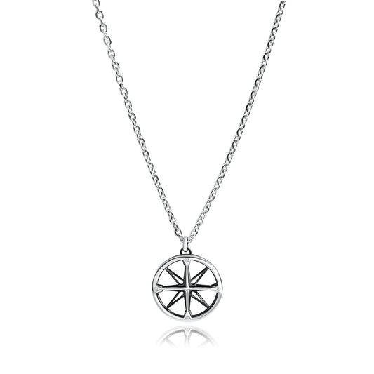 Anhänger mit Kette aus Edelstahl geschwärzt Anhänger Windrose Länge 50+5 cm