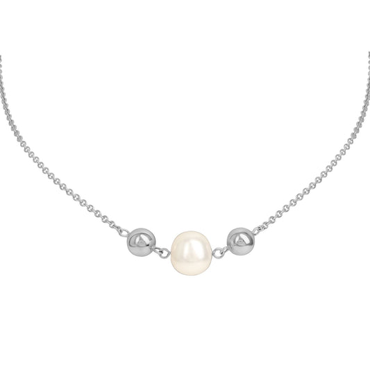 Collier aus 925/- Sterling Silber mit 1 Süßwasserperle weiß Länge 42+3 cm