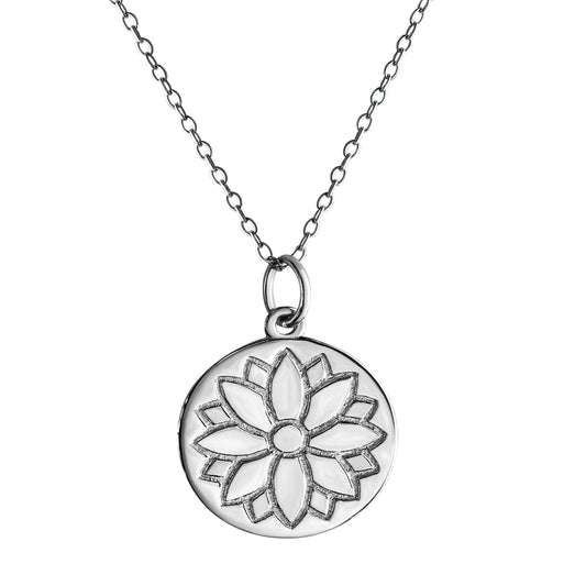 Anhänger mit Kette aus 925/- Sterling Silber rhodiniert Anhänger rund mit Ornament Blume