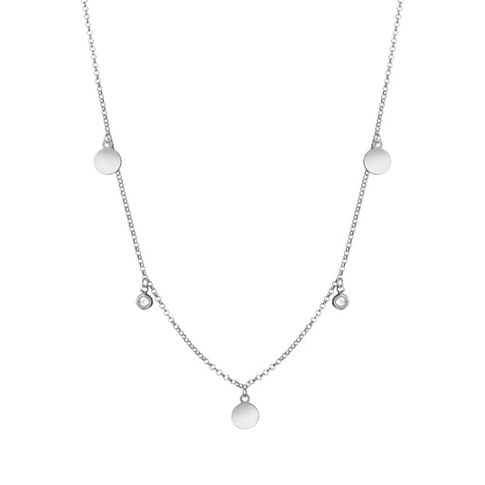 Collier aus 925/- Sterling Silber rhodiniert mit 3 Plättchen glanz und 2 Zirkonia
