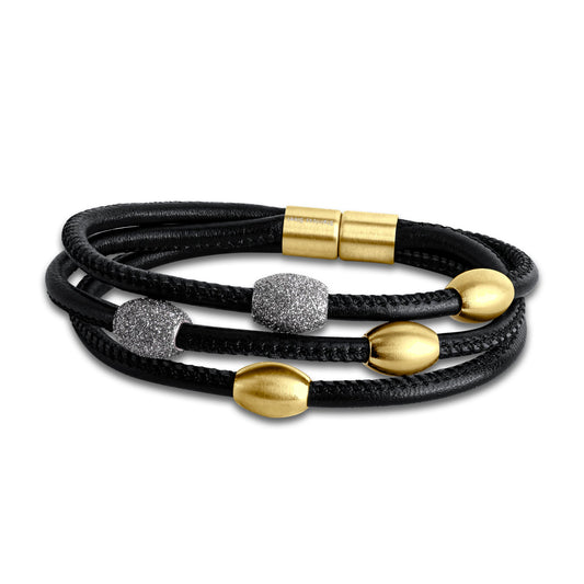 Zeeme Stainless Steel - Damen-Armband aus Edelstahl gelb plattiert 3-reihig 20cm lang mit Stardust grau