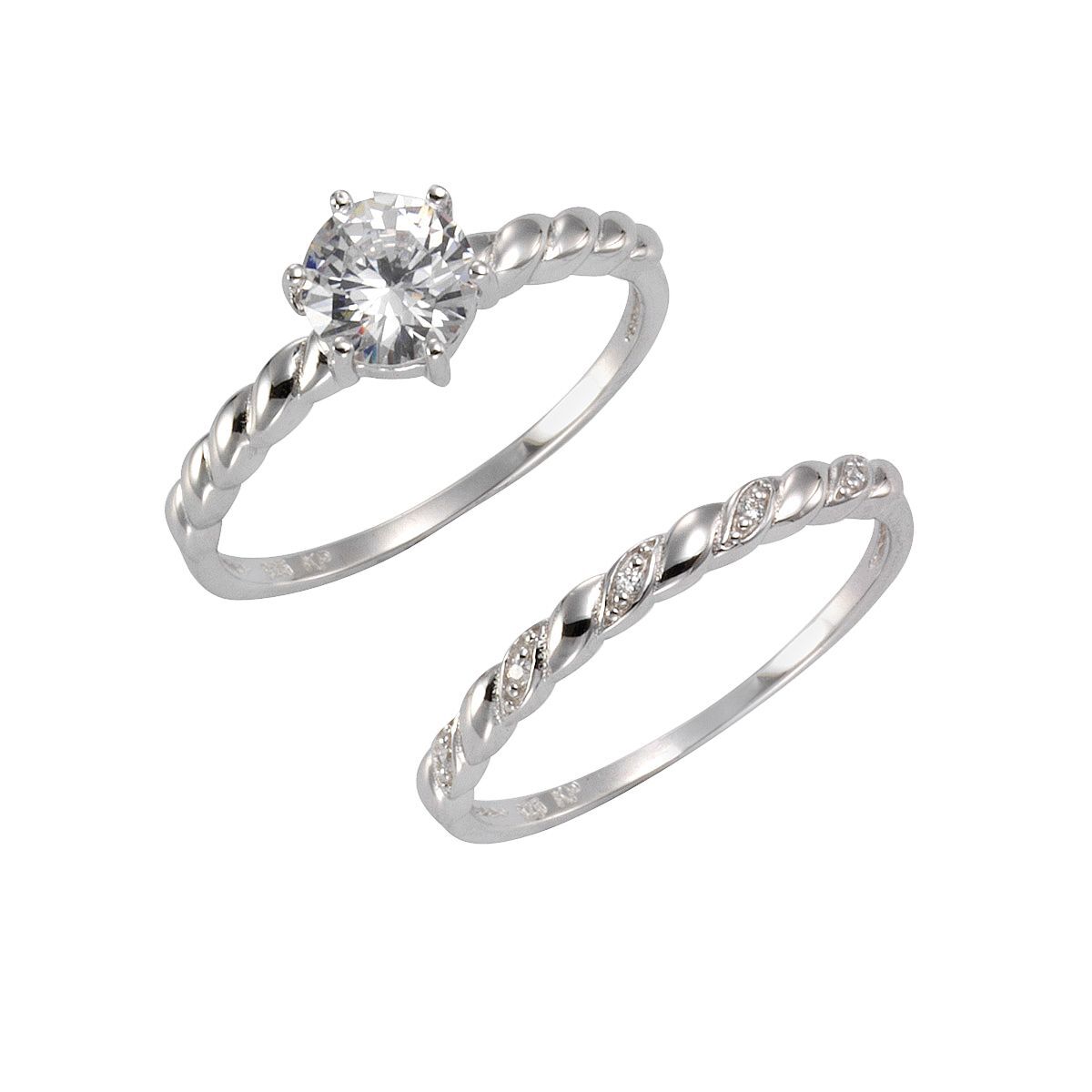 Ring Set Silber 925 rhodiniert zweiteilig mit 6 weißen Zirkonia-Steinen