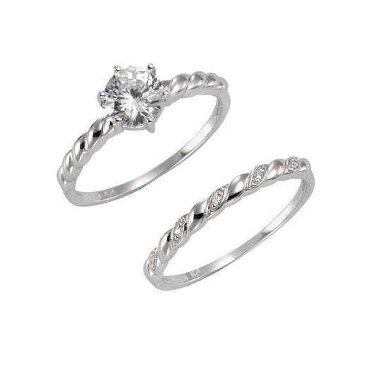 Ring Set Silber 925 rhodiniert zweiteilig mit 6 weißen Zirkonia-Steinen