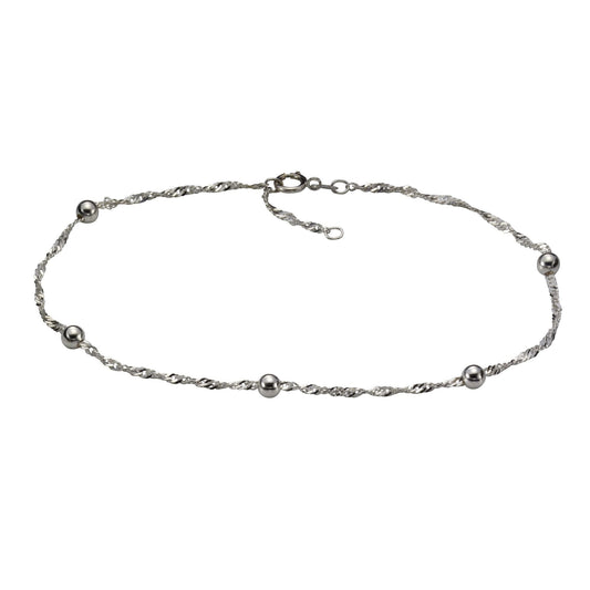 Fusskettchen 925 Silber Singapurkette mit 5 Kugeln 24/26cm lang