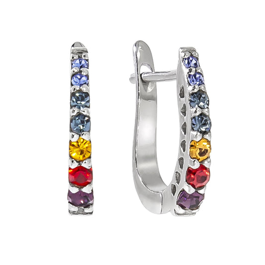 Klappcreolen aus 925/- Sterling Silber rhodiniert mit bunten Kristallen