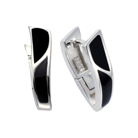 Klappcreolen aus 925/- Sterling Silber rhodiniert mit schwarzer Lackbeschichtung