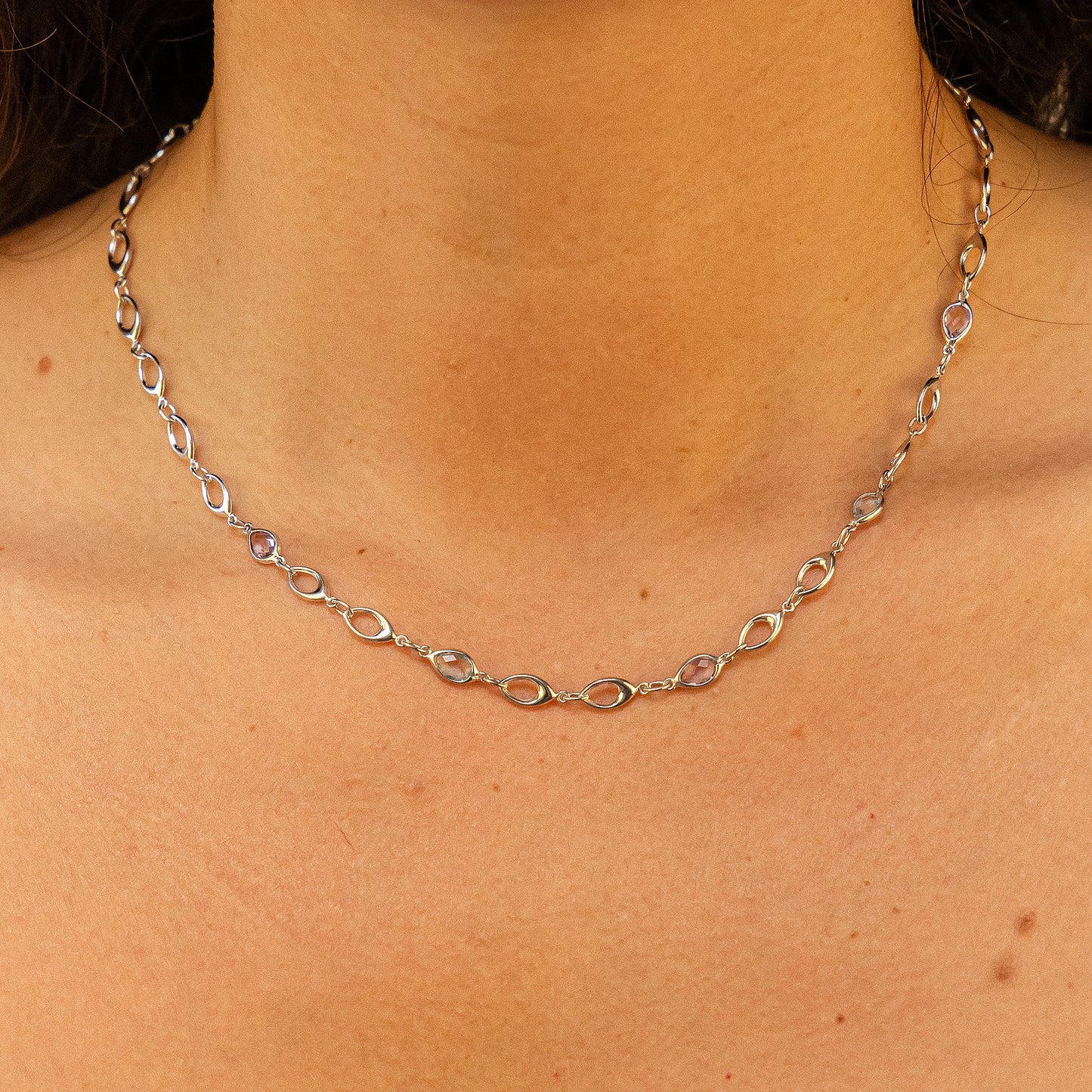 Halskette keine / nicht relevant 375/- Gold rhodiniert 43cm Amethyst
