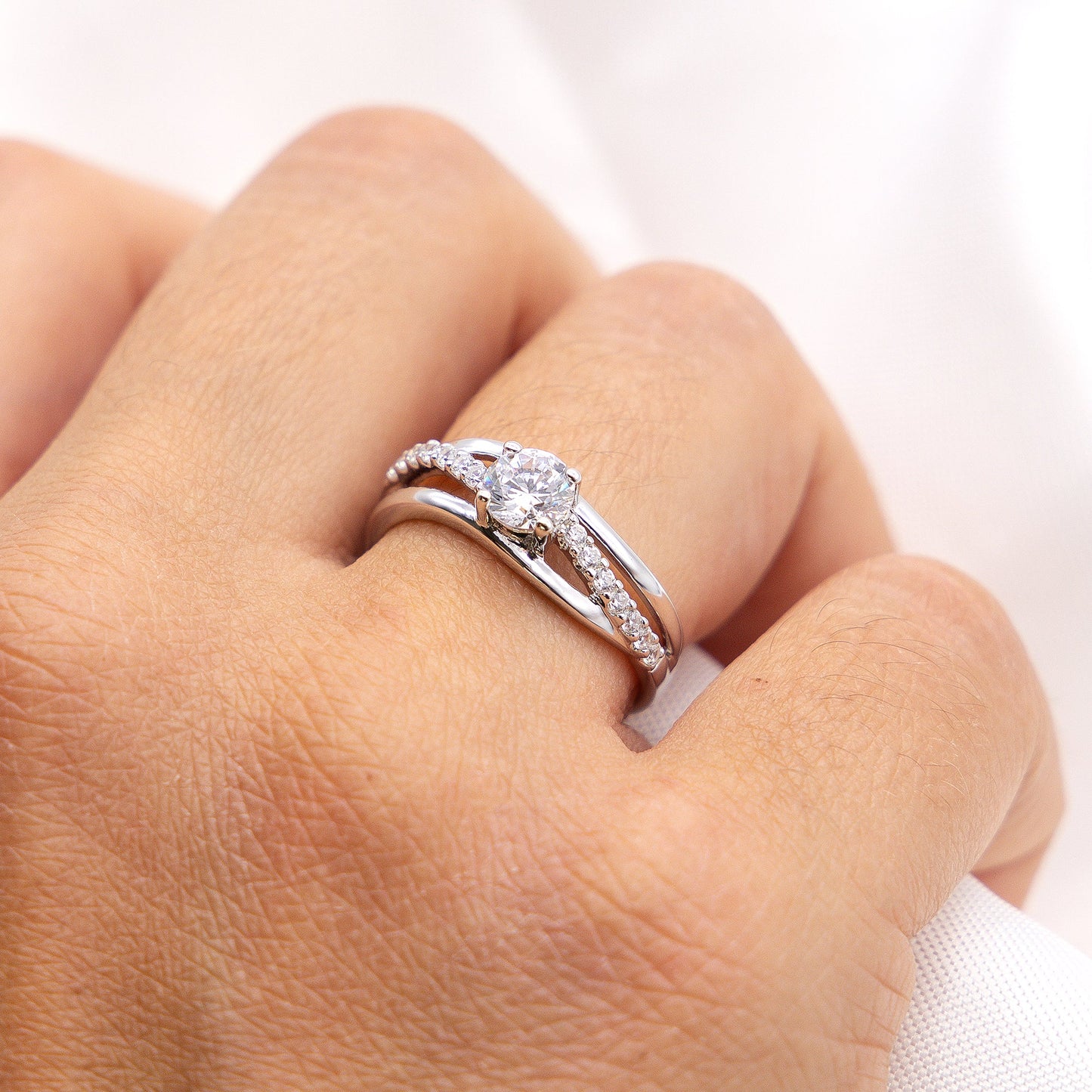 Ring 925/- Sterling Silber rhodiniert Zirkonia