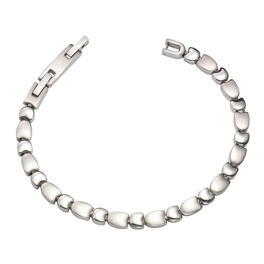 Armband Edelstahl mit Länge 19cm+2cm Verlängerung. Die Armbandglieder sind abwechselnd poliert und matt.