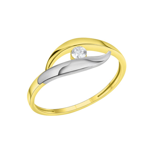 Damenring aus 375/- Gelbgold bicolor mit 1 Zirkonia