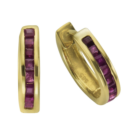 Fascination by Ellen K. - Damen-Ohrringe aus 585 Gelbgold 12mm Durchmesser mit 16 echten Rubinen