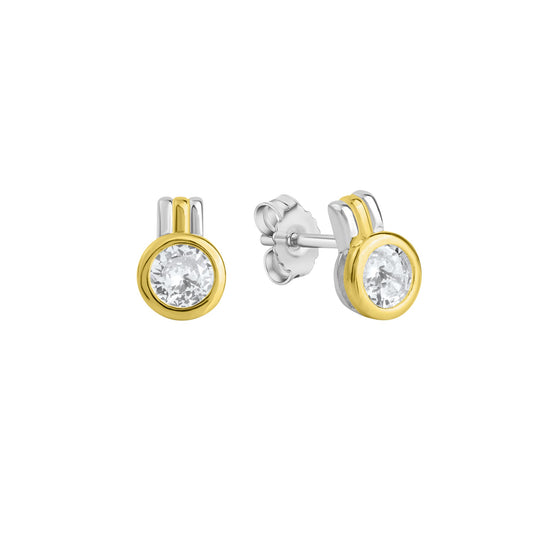 Ohrstecker aus 925/- Sterling Silber vergoldet teils rhodiniert mit 2 Zirkonia