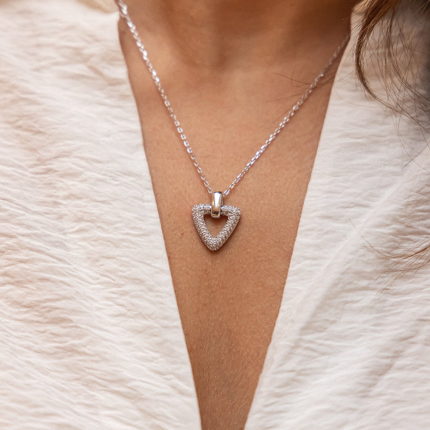 Anhänger mit Kette 925 Silber weiße Zirkonia Ankerkette 925/- Sterling Silber rhodiniert 45,0cm Zirkonia