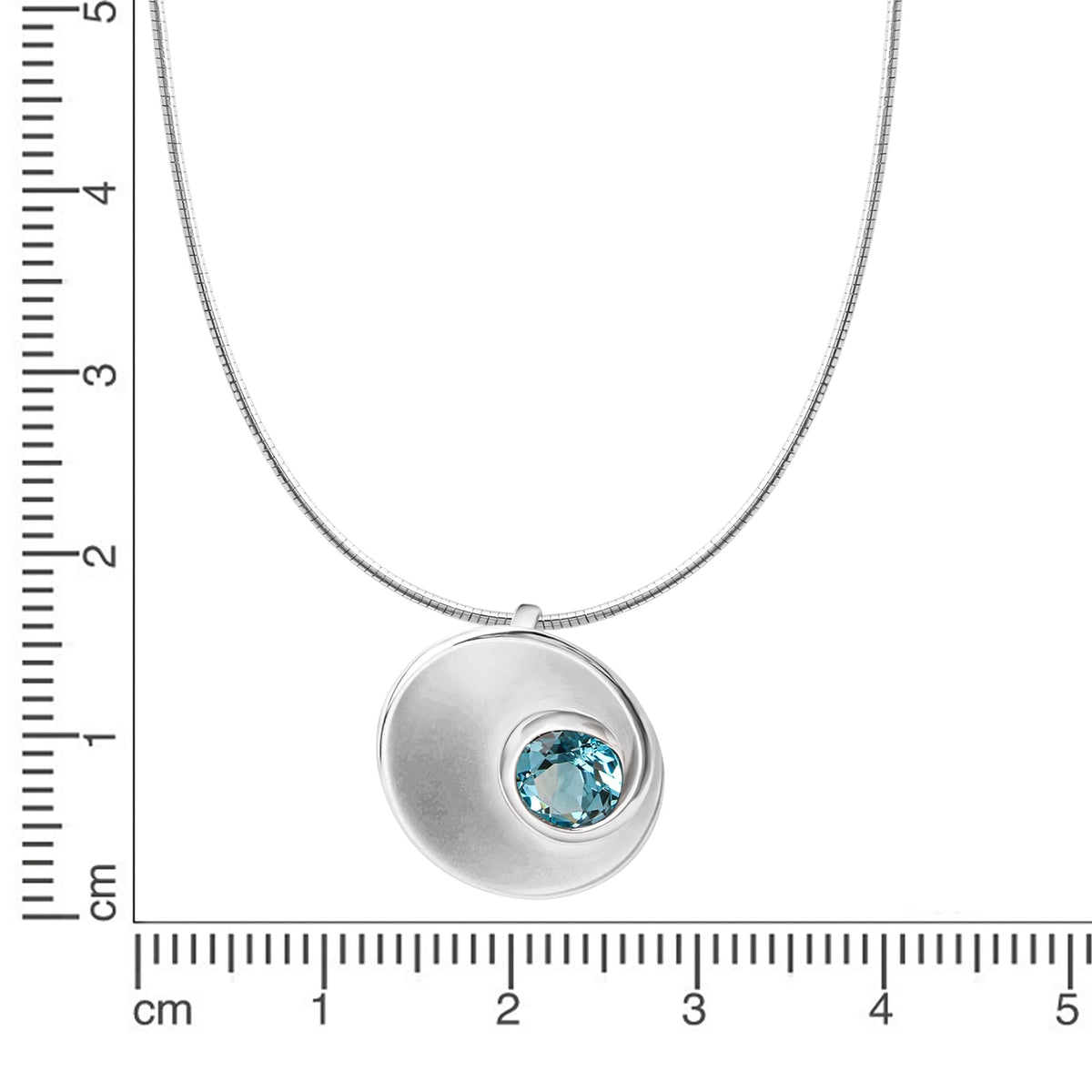 Halskette 925 Silber mattiert mit echtem Blautopas Omegareifen/Kette 925/- Sterling Silber rhodiniert 45cm Blautopas beh.