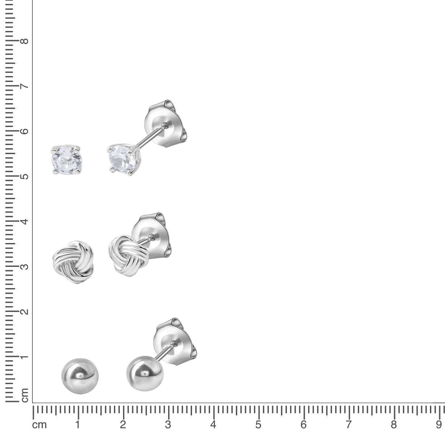 Ohrstecker Set 925 Sterling Silber rhodiniert Zirkonia 925/- Sterling Silber rhodiniert 1,0cm Zirkonia