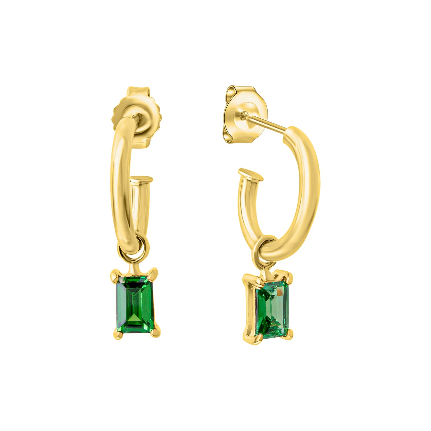 Steckcreolen mit Einhänger 925/- Sterling Silber vergoldet 1,4cm Zirkonia