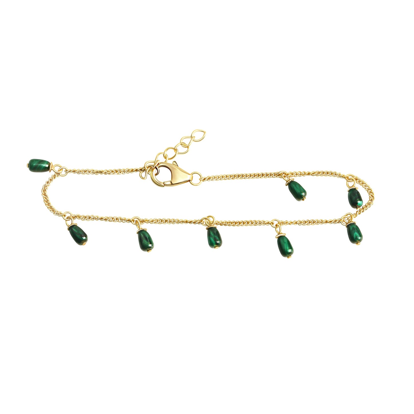 Armband Ankerkette 925/- Sterling Silber vergoldet 19cm Malachit