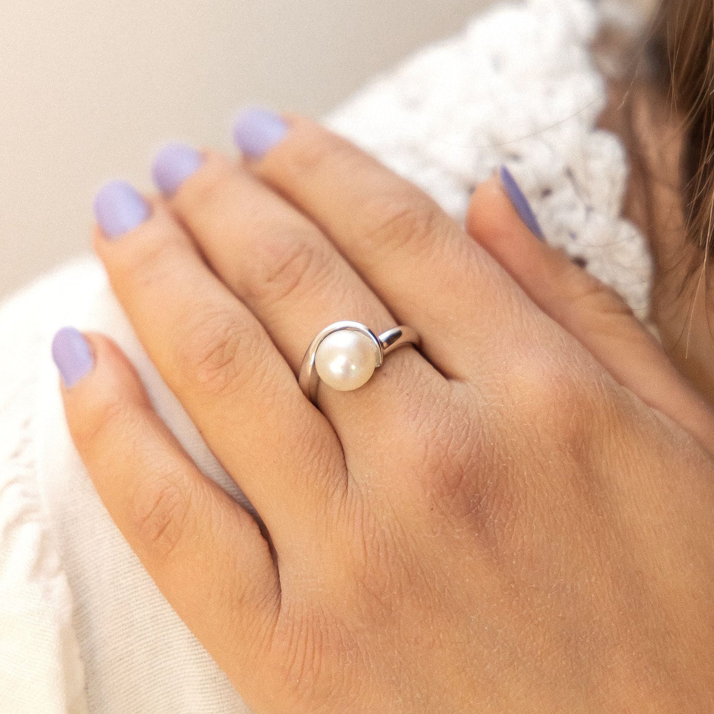 Ring 925/- Sterling Silber rhodiniert Perle