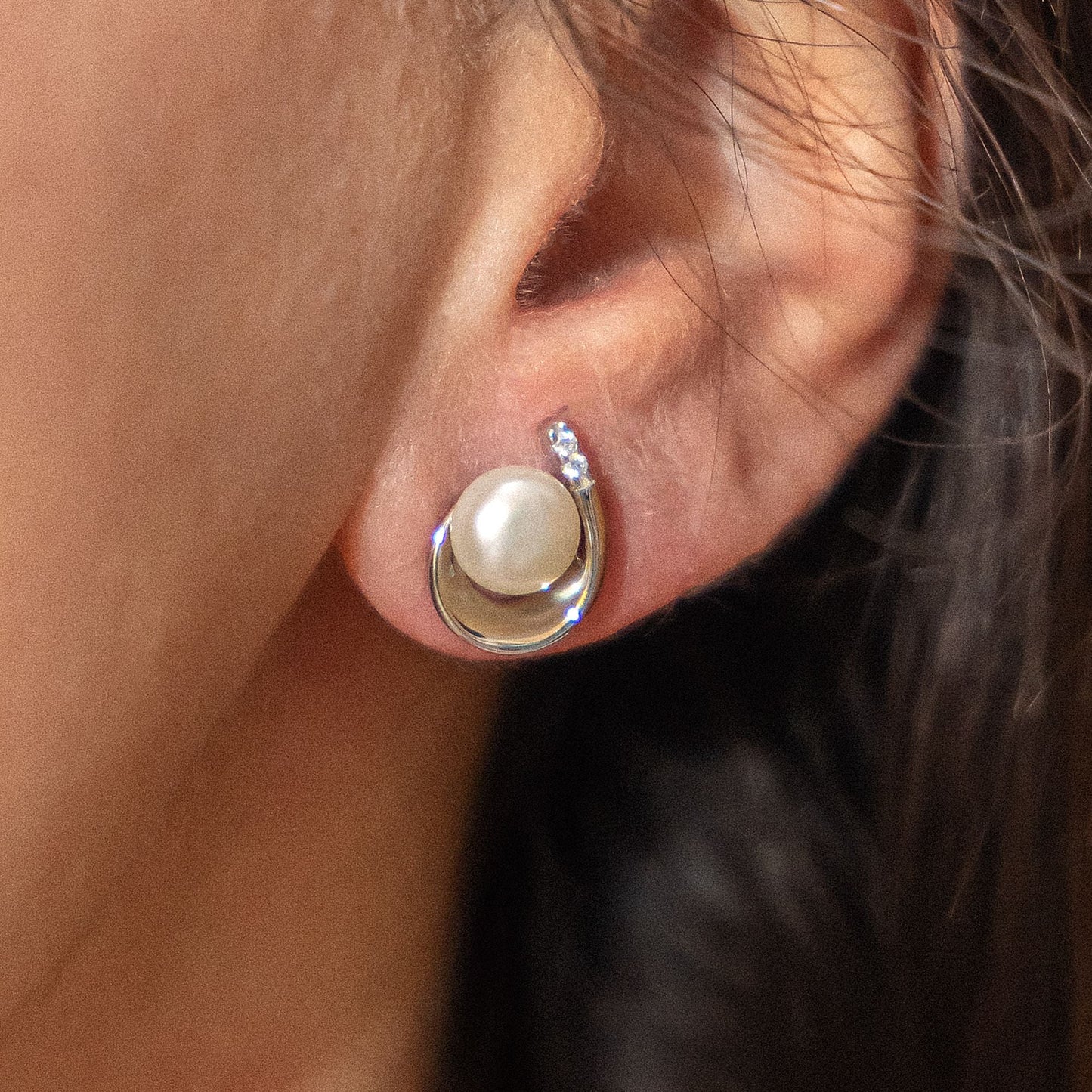 Ohrringe 925/- Sterling Silber rhodiniert 1,25cm Perle