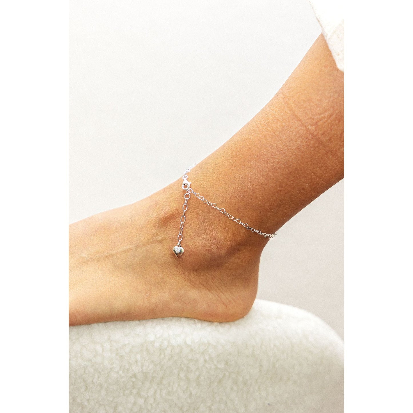 Fusskette Ankerkette aus Herzen 925/- Sterling Silber ohne 26,0cm ohne