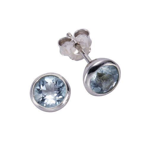 Zeeme Gemstones - Damen-Ohrringe aus 925 Sterling Silber rhodiniert mit 2 Blautopasen (beh.) 7,5mm rund