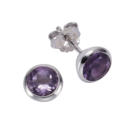 Zeeme Gemstones - Damen-Ohrstecker aus 925 Sterling Silber rhodiniert mit 2 echten Amethysten 7,5mm rund