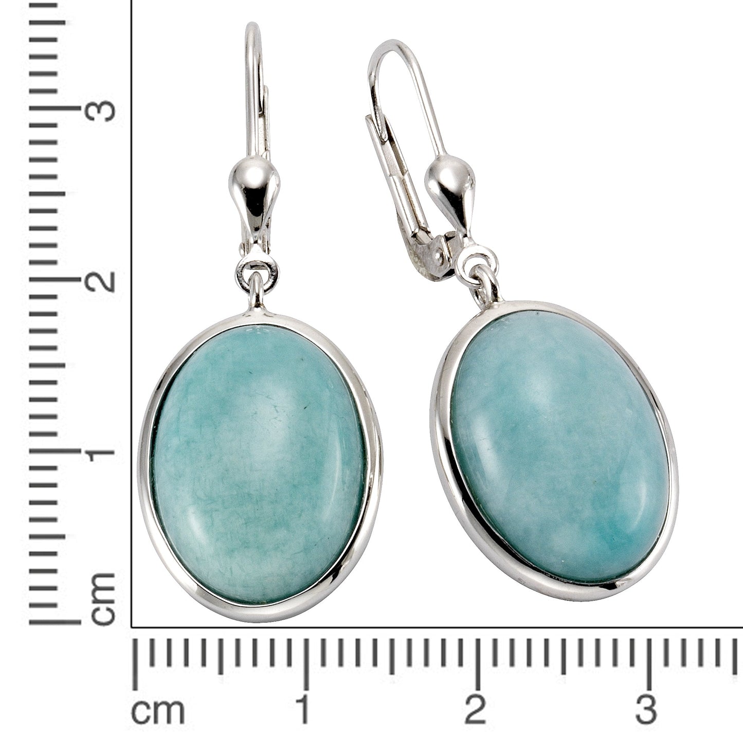 Ohrringe 925/- Sterling Silber rhodiniert 3,6cm Amazonit