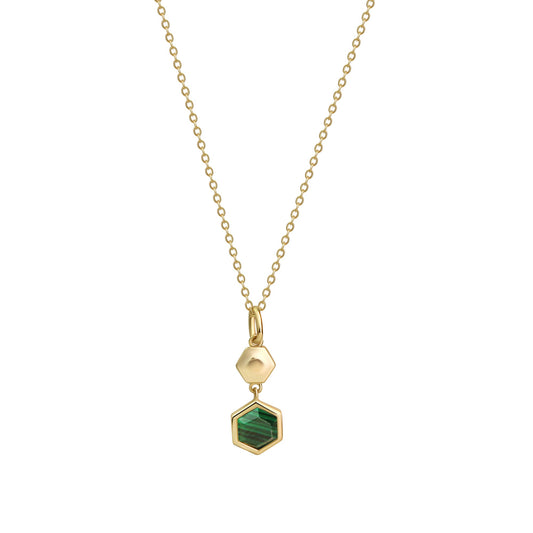 Celesta - Anhänger mit Kette 42+3cm aus 925 Sterling Silber vergoldet mit Malachit