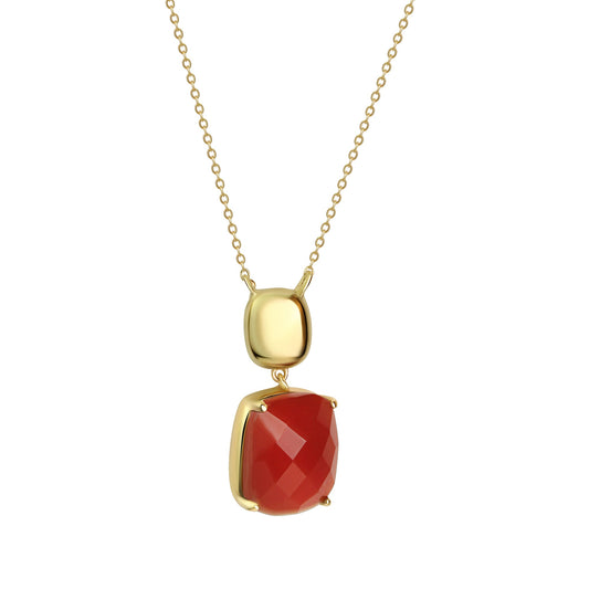 Celesta - Anhänger mit Kette 42+3cm 925 Sterling Silber vergoldet mit rotem Chalcedon