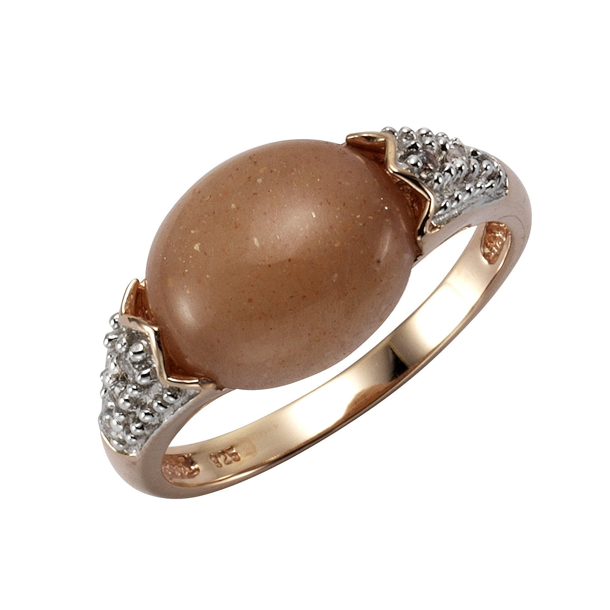 ZEEme Jewelry - Damen Ring 925/- Sterling Silber rotvergoldet Mondstein pfirsich Zirkonia weiß