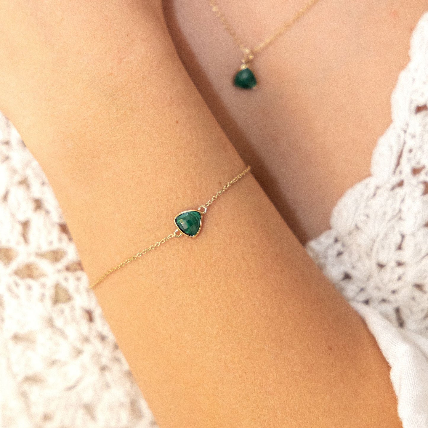 Armband Ankerkette 925/- Sterling Silber vergoldet 19cm Malachit