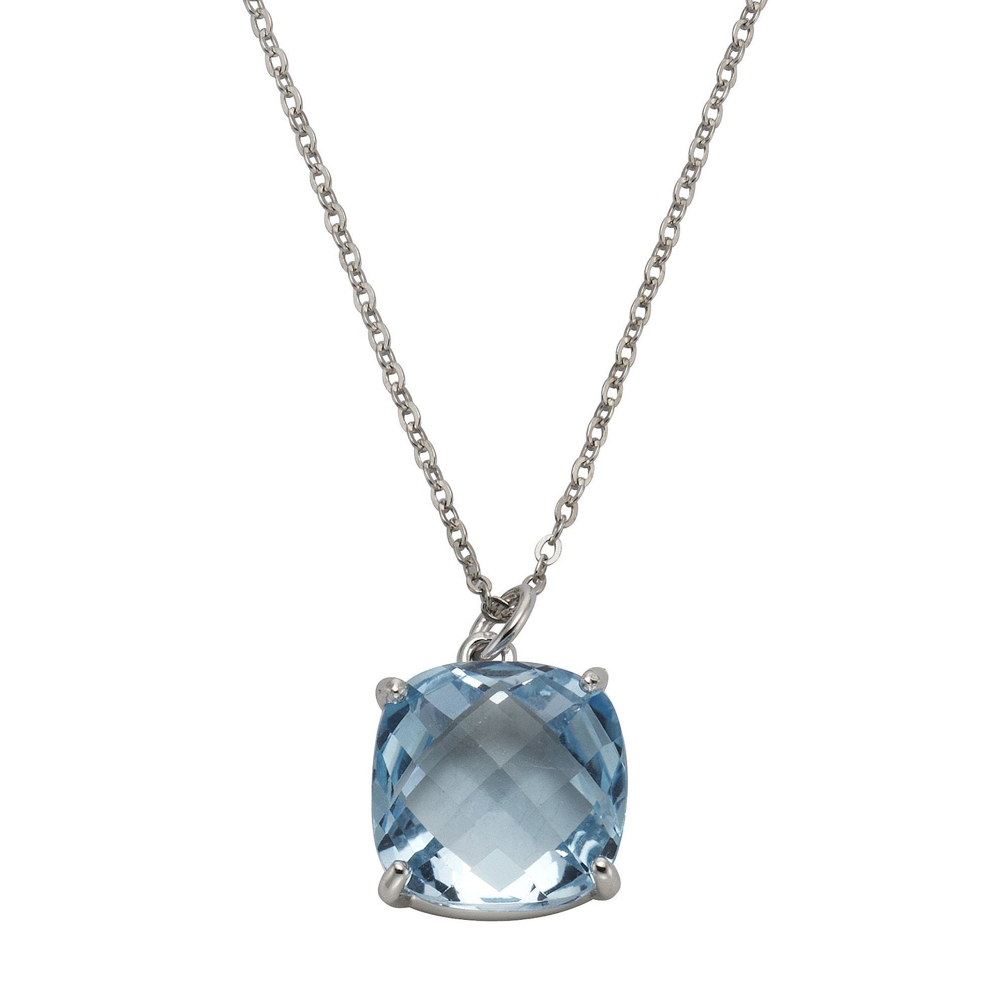 Halskette Ankerkette 925/- Sterling Silber rhodiniert 45,0cm Blautopas beh.