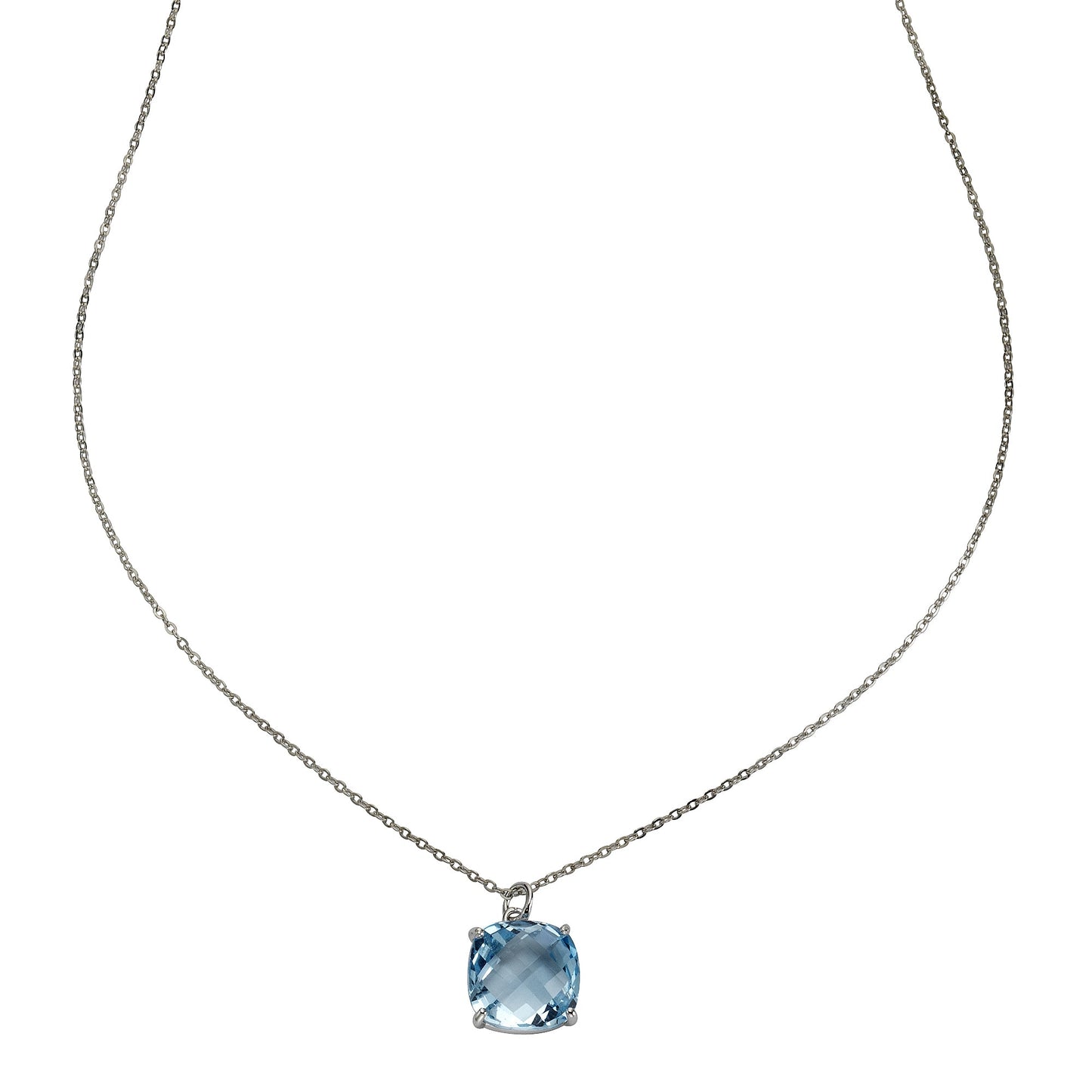 Halskette Ankerkette 925/- Sterling Silber rhodiniert 45,0cm Blautopas beh.