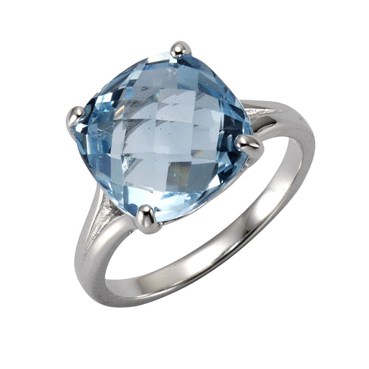 Zeeme Gemstones - Damen-Ring aus 925 Sterling Silber rhodiniert mit 12mm Blautopas (beh.)