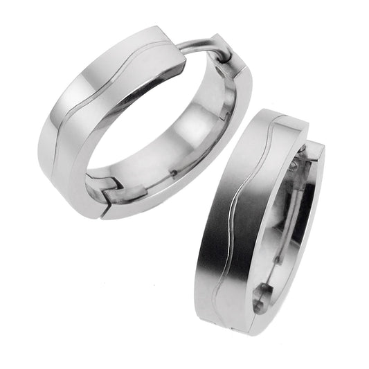 Zeeme Stainless Steel - Unisex-Ohrringe aus Edelstahl glanz/matt 18mm Durchmesser Wellenmuster