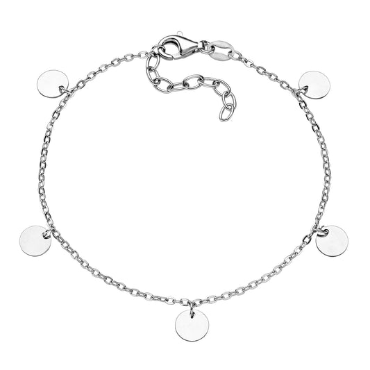 Armband aus 925 Sterling Silber rhodiniert mit 5 Plättchen glanz
